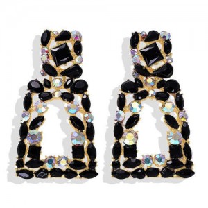 Elegant Rhinestone Geometric Design Women Fashion Earrings - Black