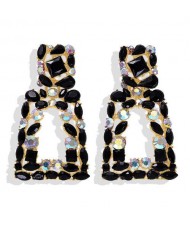 Elegant Rhinestone Geometric Design Women Fashion Earrings - Black