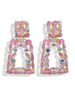 Elegant Rhinestone Geometric Design Women Fashion Earrings - Pink