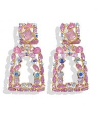Elegant Rhinestone Geometric Design Women Fashion Earrings - Pink