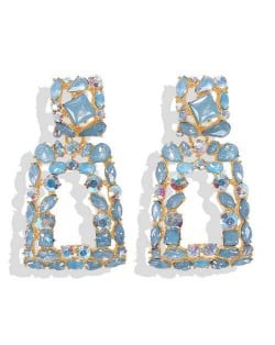 Elegant Rhinestone Geometric Design Women Fashion Earrings - Blue