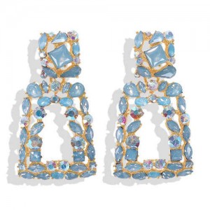 Elegant Rhinestone Geometric Design Women Fashion Earrings - Blue