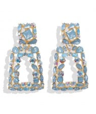 Elegant Rhinestone Geometric Design Women Fashion Earrings - Blue