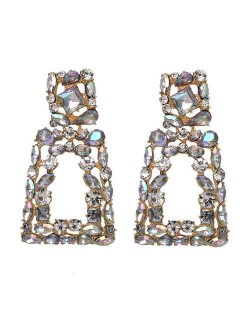 Elegant Rhinestone Geometric Design Women Fashion Earrings - Colorful White