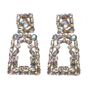 Elegant Rhinestone Geometric Design Women Fashion Earrings - Colorful White