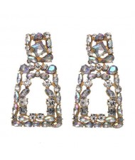 Elegant Rhinestone Geometric Design Women Fashion Earrings - Colorful White