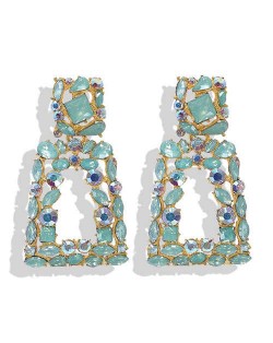 Elegant Rhinestone Geometric Design Women Fashion Earrings - Green