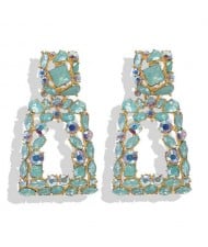 Elegant Rhinestone Geometric Design Women Fashion Earrings - Green