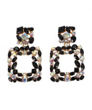 Shining Rhinestone Square Design Women Fashion Statement Earrings - Black