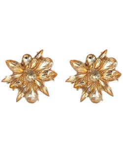Glistening Rhinestone Flower High Fashion Women Statement Earrings - Champagne