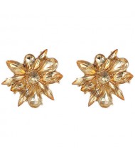 Glistening Rhinestone Flower High Fashion Women Statement Earrings - Champagne