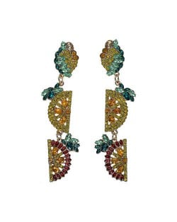 Rhinestone Fruit Theme Shining Fashion Women Statement Earrings - Yellow