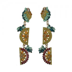 Rhinestone Fruit Theme Shining Fashion Women Statement Earrings - Yellow