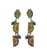 Rhinestone Fruit Theme Shining Fashion Women Statement Earrings - Yellow