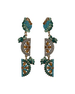 Rhinestone Fruit Theme Shining Fashion Women Statement Earrings - Blue