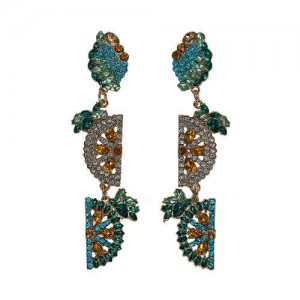 Rhinestone Fruit Theme Shining Fashion Women Statement Earrings - Blue