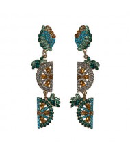 Rhinestone Fruit Theme Shining Fashion Women Statement Earrings - Blue