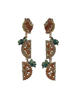 Rhinestone Fruit Theme Shining Fashion Women Statement Earrings - Orange