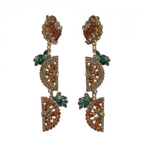 Rhinestone Fruit Theme Shining Fashion Women Statement Earrings - Orange