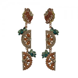 Rhinestone Fruit Theme Shining Fashion Women Statement Earrings - Orange