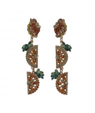 Rhinestone Fruit Theme Shining Fashion Women Statement Earrings - Orange