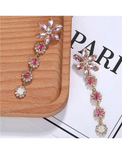 Rhinestone Cluster Tassel Elegant Flower Design High Fashion Women Earrings - Pink