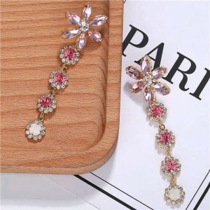 Rhinestone Cluster Tassel Elegant Flower Design High Fashion Women Earrings - Pink