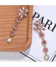 Rhinestone Cluster Tassel Elegant Flower Design High Fashion Women Earrings - Pink