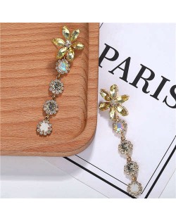 Rhinestone Cluster Tassel Elegant Flower Design High Fashion Women Earrings - Yellow