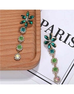 Rhinestone Cluster Tassel Elegant Flower Design High Fashion Women Earrings - Green