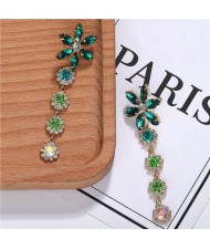 Rhinestone Cluster Tassel Elegant Flower Design High Fashion Women Earrings - Green