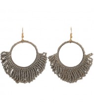 Mini Beads Tassel Bohemian Hoop Fashion Women Statement Earrings - Gray