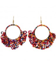 Mini Beads Tassel Bohemian Hoop Fashion Women Statement Earrings - Multicolor