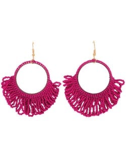 Mini Beads Tassel Bohemian Hoop Fashion Women Statement Earrings - Rose