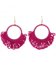 Mini Beads Tassel Bohemian Hoop Fashion Women Statement Earrings - Rose