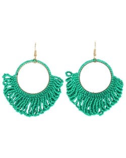 Mini Beads Tassel Bohemian Hoop Fashion Women Statement Earrings - Green
