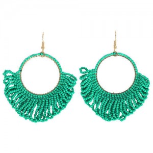 Mini Beads Tassel Bohemian Hoop Fashion Women Statement Earrings - Green
