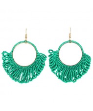 Mini Beads Tassel Bohemian Hoop Fashion Women Statement Earrings - Green