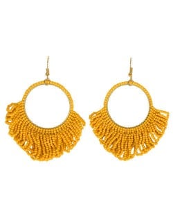 Mini Beads Tassel Bohemian Hoop Fashion Women Statement Earrings - Yellow