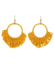 Mini Beads Tassel Bohemian Hoop Fashion Women Statement Earrings - Yellow