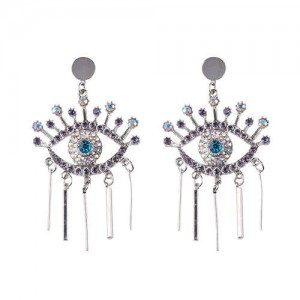 High Fashion Eye Design Shining Women Costume Earrings - Silver