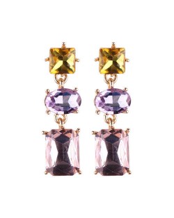 Linked Shining Gems Design High Fashion Women Costume Earrings - Violet