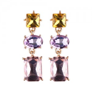 Linked Shining Gems Design High Fashion Women Costume Earrings - Violet
