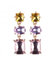 Linked Shining Gems Design High Fashion Women Costume Earrings - Violet