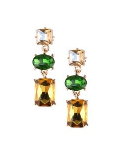 Linked Shining Gems Design High Fashion Women Costume Earrings - Green