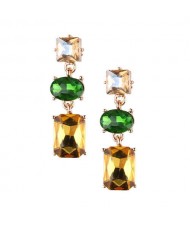Linked Shining Gems Design High Fashion Women Costume Earrings - Green