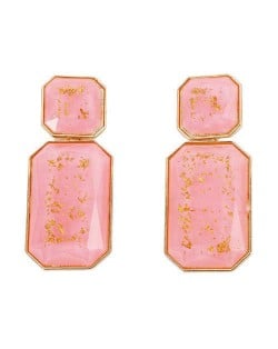 Resin Gem Square Shape Design Women Fashion Earrings - Pink