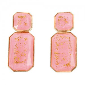 Resin Gem Square Shape Design Women Fashion Earrings - Pink