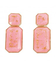 Resin Gem Square Shape Design Women Fashion Earrings - Pink