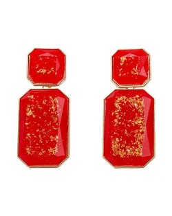 Resin Gem Square Shape Design Women Fashion Earrings - Red